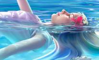 Девушка плавает на воде