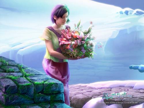 Девушка с букетом цветов - 3D