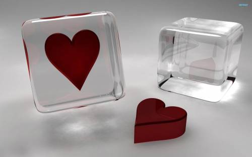 Стеклянный кубики с сердечками - 3D