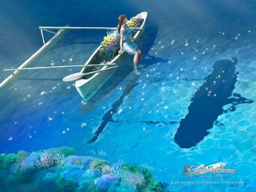 Девушка сидит на лодке - 3D