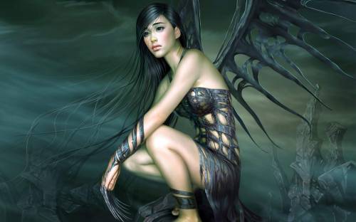 Девушка с черными крыльями - 3D