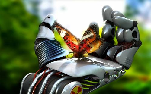 Бабочка в руке робота - 3D