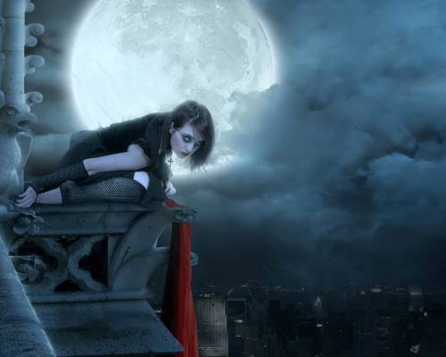 Мрачная девушка на фоне луны - Девушки