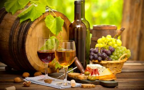 Виноград, вино, бокалы - Еда