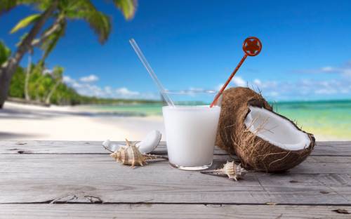Кокос, сок, море, пляж - Еда