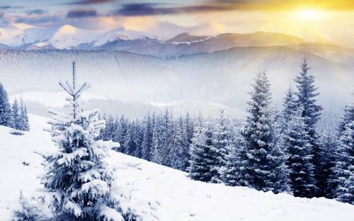Природа, зима, горы, солнце - Пейзажи