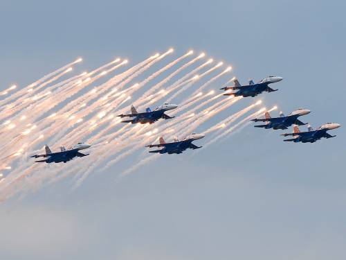 Истребители Су-27 в воздухе - Авиация