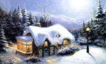 Картина с зимним домиком