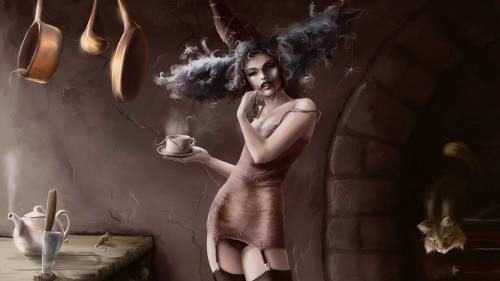 Мистическая девушка с чашкой - Фэнтези