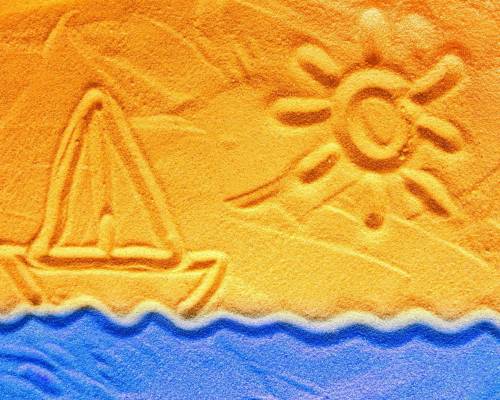 Рисунок, радость, песок, море - Позитивные