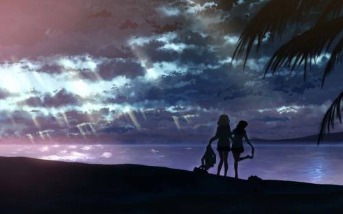 Две аниме девушки на пляже - Аниме