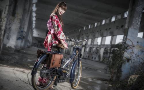 Девушка, азиатка, велосипед - Разные