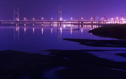 Подвесной мост ночью - Города