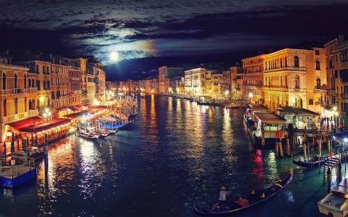 Венеция, канал, ночь - Города