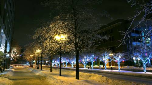 Ночная зимняя улица - Города
